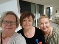 Synttärisankari ja onnittelijoina Anne Höglund ja Sari Silta.